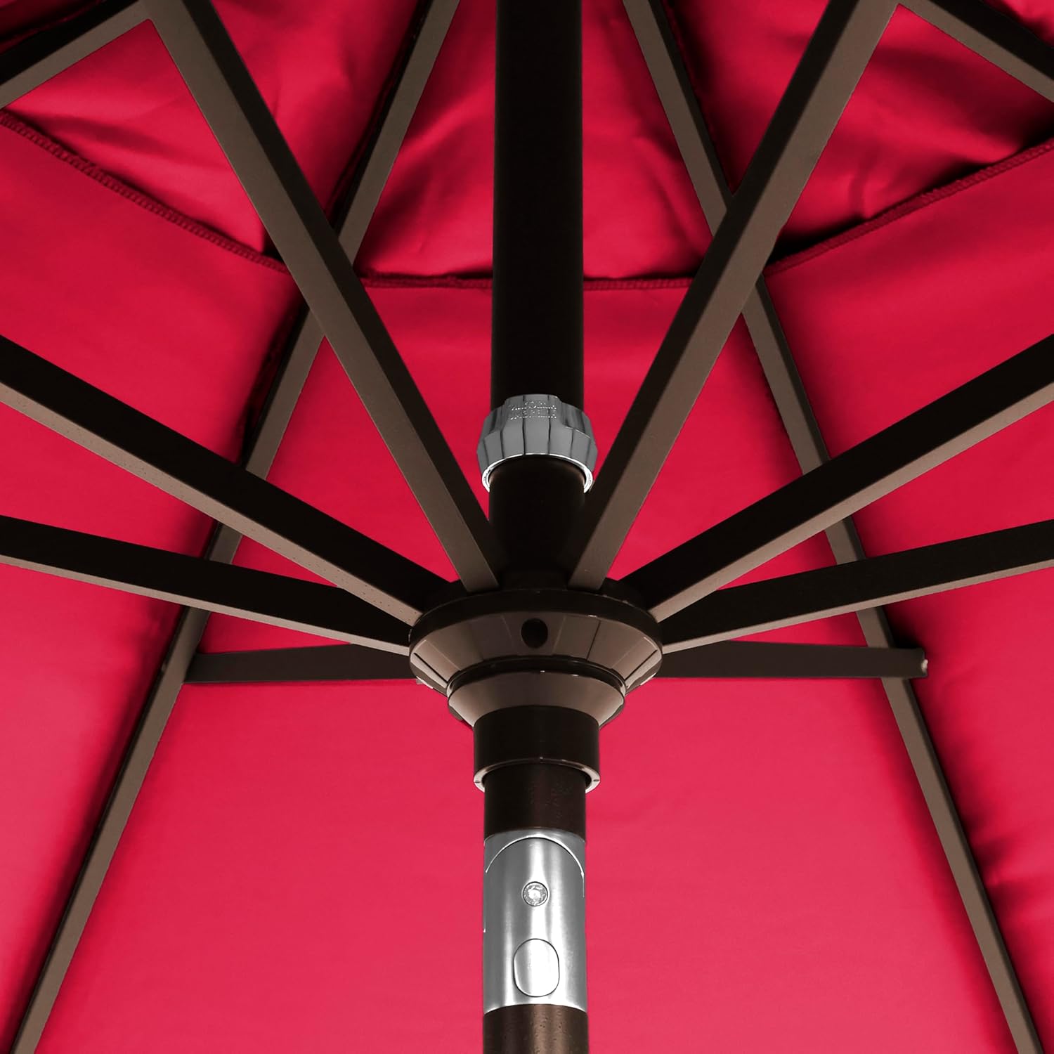 California Umbrella 5-Year-Non-Fading, 9Ft Premium Patio Umbrella, Hand-Crank, Button-Tilt, Bronze Frame, Solution Dyed Red Fabric