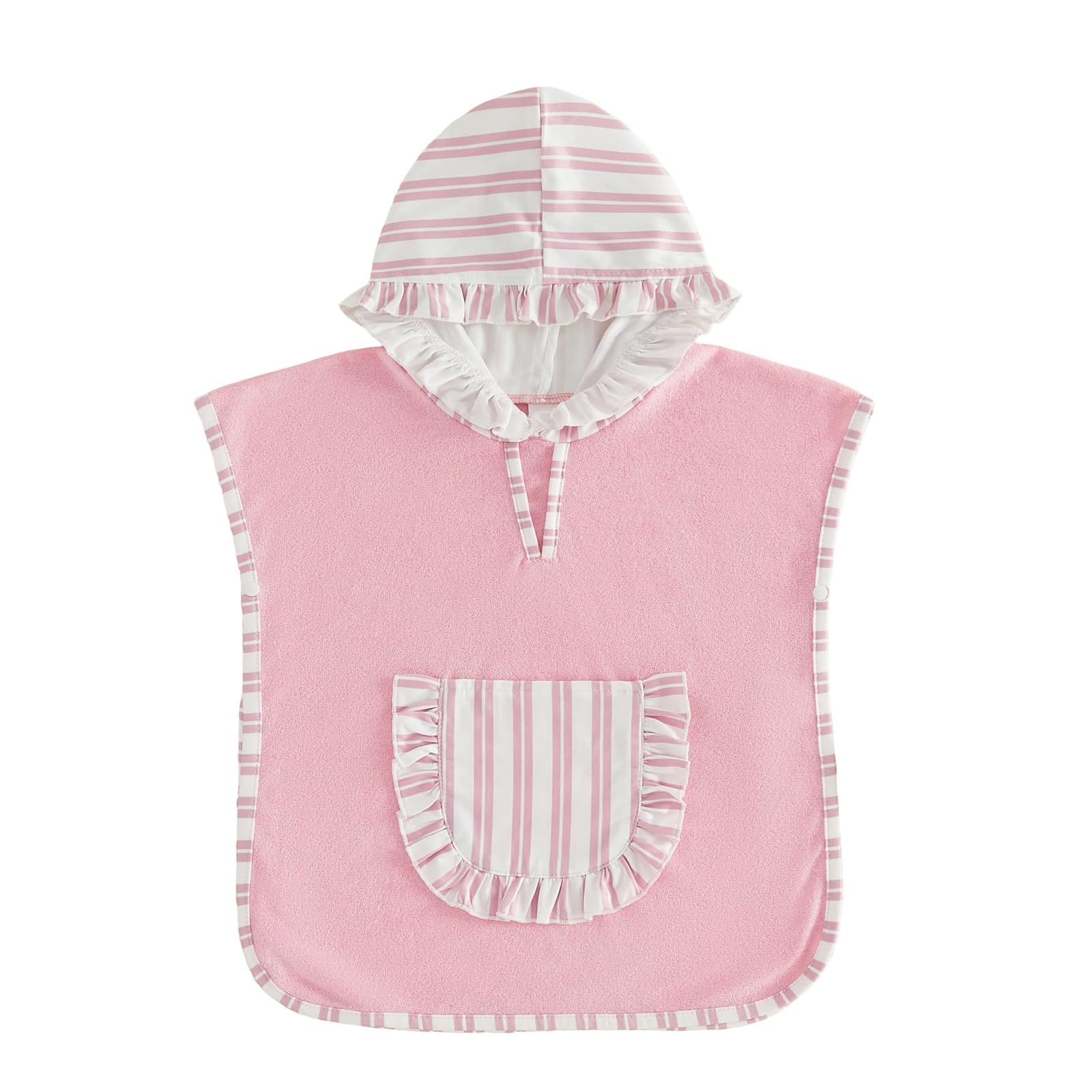 Geagodelia Hooded Swimming Poncho Towels for Kids Toddler Baby Girls Terry Towelling Soft Changing Robe Towel Beach Cover Up with Ruffled Trim Hood (Pink, 0-6 Months)