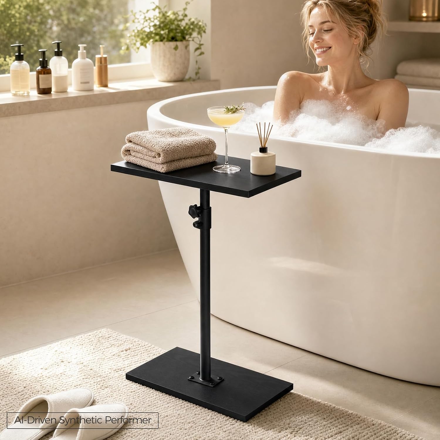 MAHANCRIS Narrow Side Table, Height Adjustable Sofa Table, Tall Couch Table