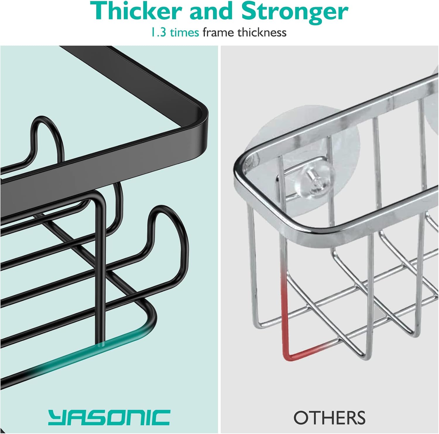 YASONIC Corner Shower Caddy, 3-Pack Adhesive Shower Caddy with Soap Holder and 12 Hooks, Rustproof Stainless Steel Bathroom Shower Organizer, No Drilling Wall Mounted Shower Rack, for Bathroom, Black : Home & Kitchen