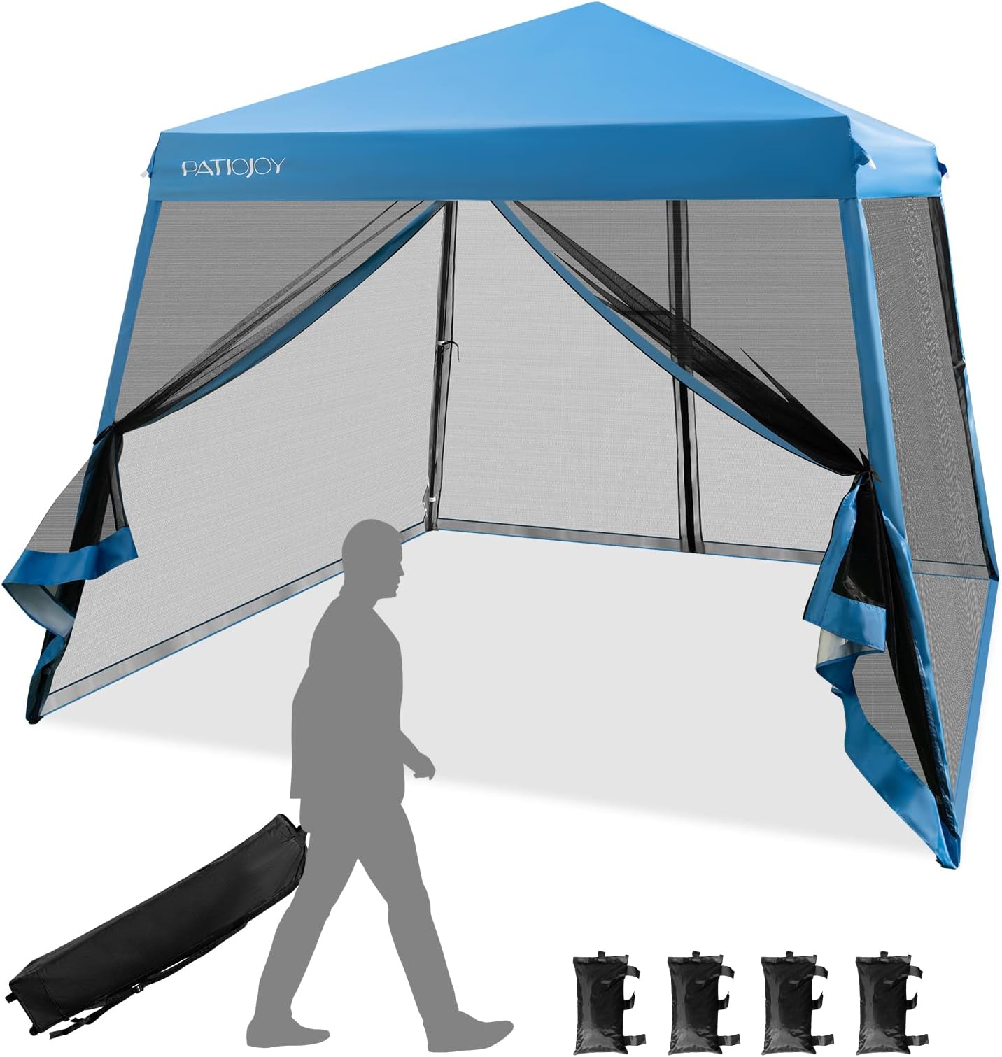 Tangkula 10x10 Ft Pop Up Canopy with Netting, Slanted Leg