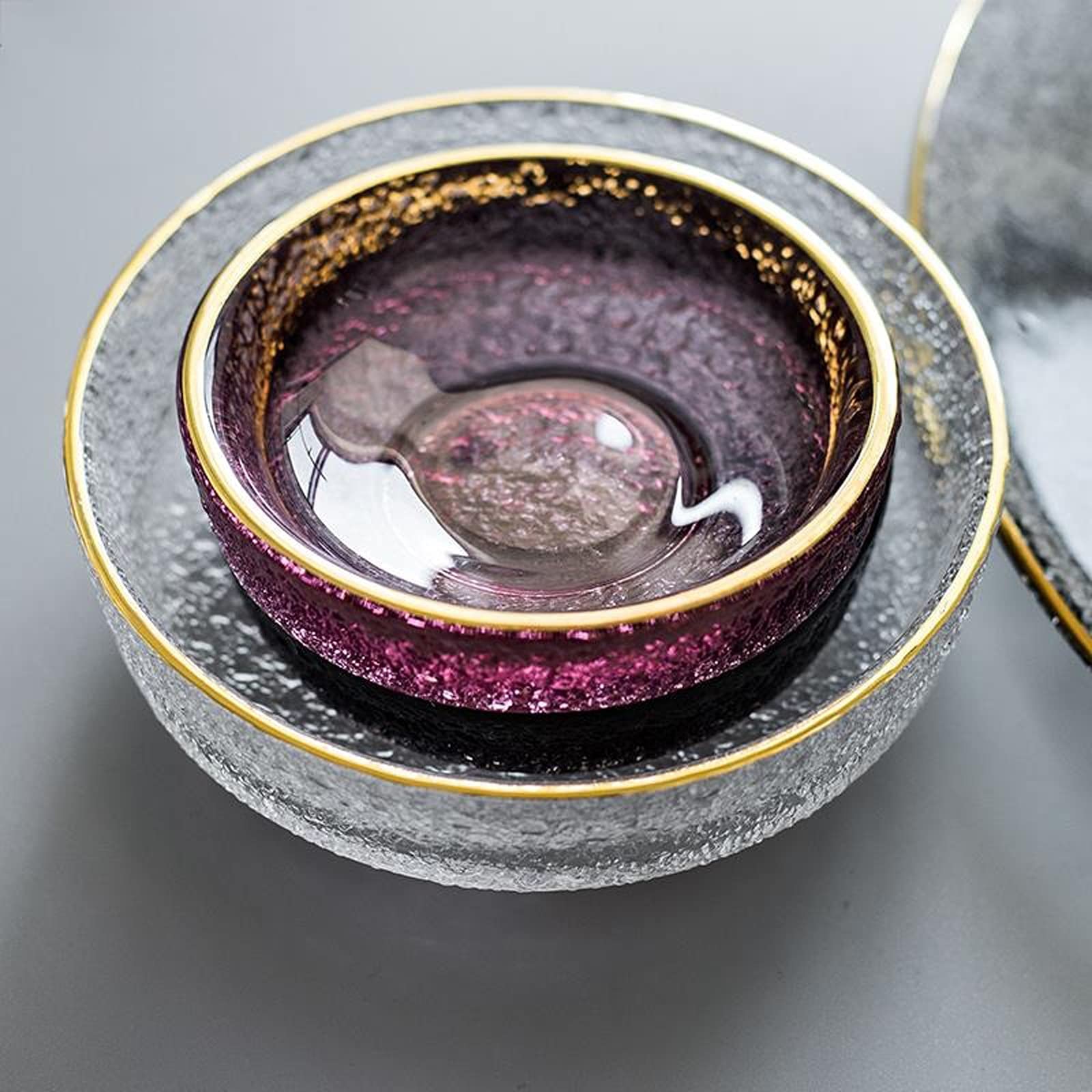 caihuashopping Salaterka szklana Home Dinnerwareround złota krawędź szkło kryształowe ceramika miska do sałatek przezroczysta miska na śniadanie miska na owoce łatwa do czyszczenia (2 sztuki) miska do serwowania