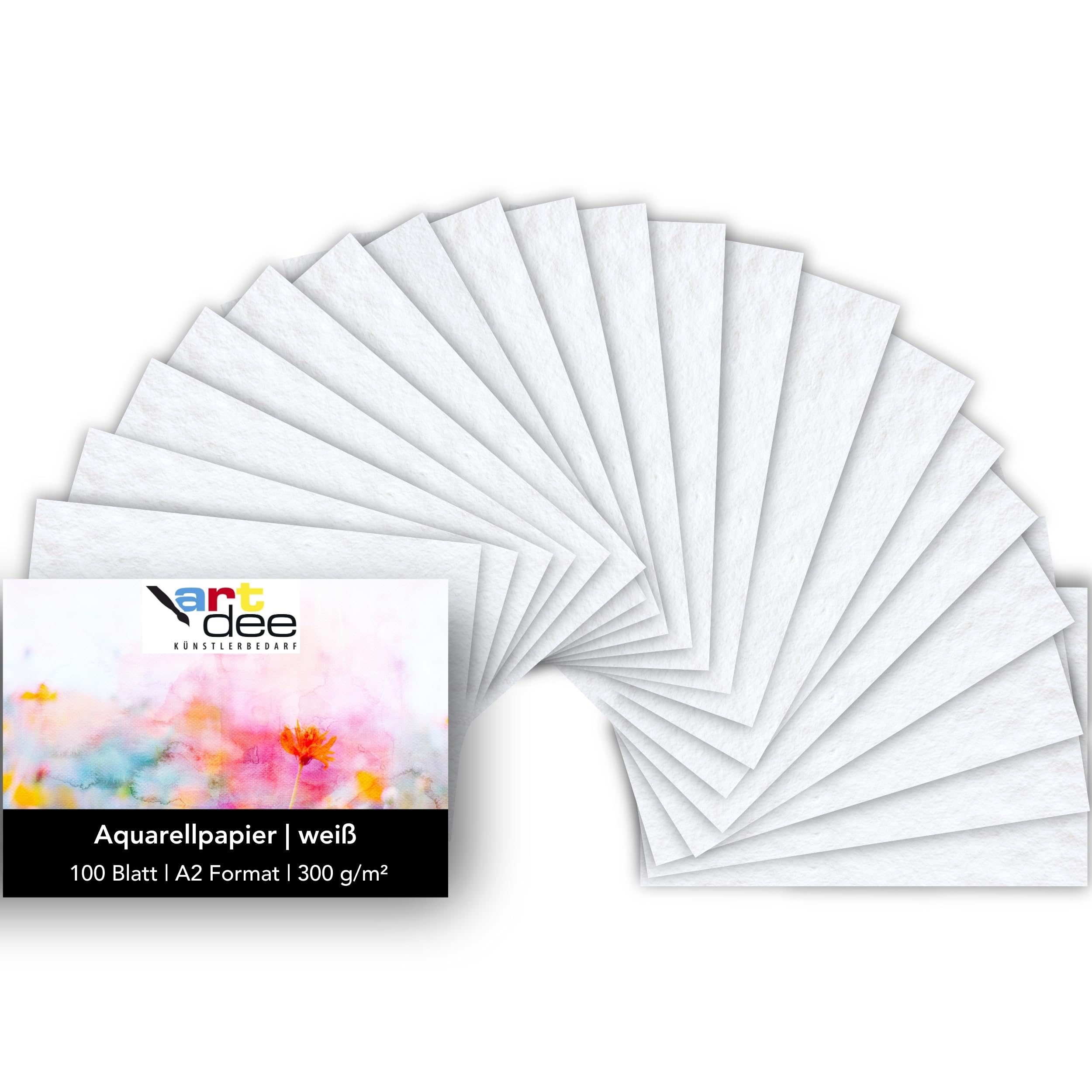 artdee Aquarellpapier DIN A2 weiß – 100 Blatt Vorratspack – 300 g/m² schweres Künstlerpapier für Aquarell, Gouache & Mixed Media