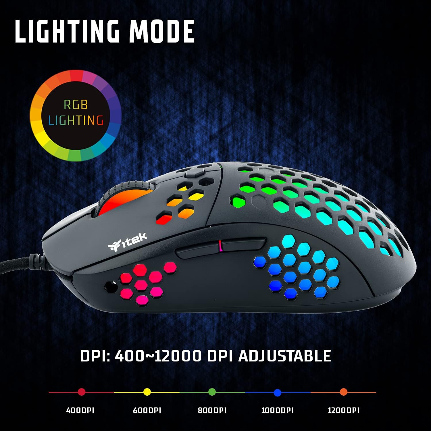 Itek Itek Gaming Mouse G71-12000DPI RGB Software Sensor P3327 Ultra Light Honeycomb, Black - Image 5