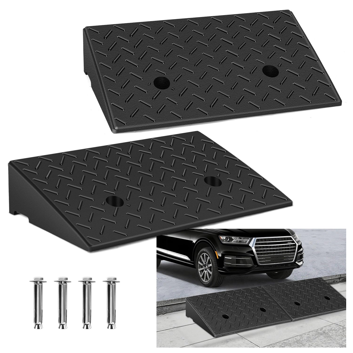 2 sztuki gumowych ramp do krawężników 10 cm, 10 t na rampę