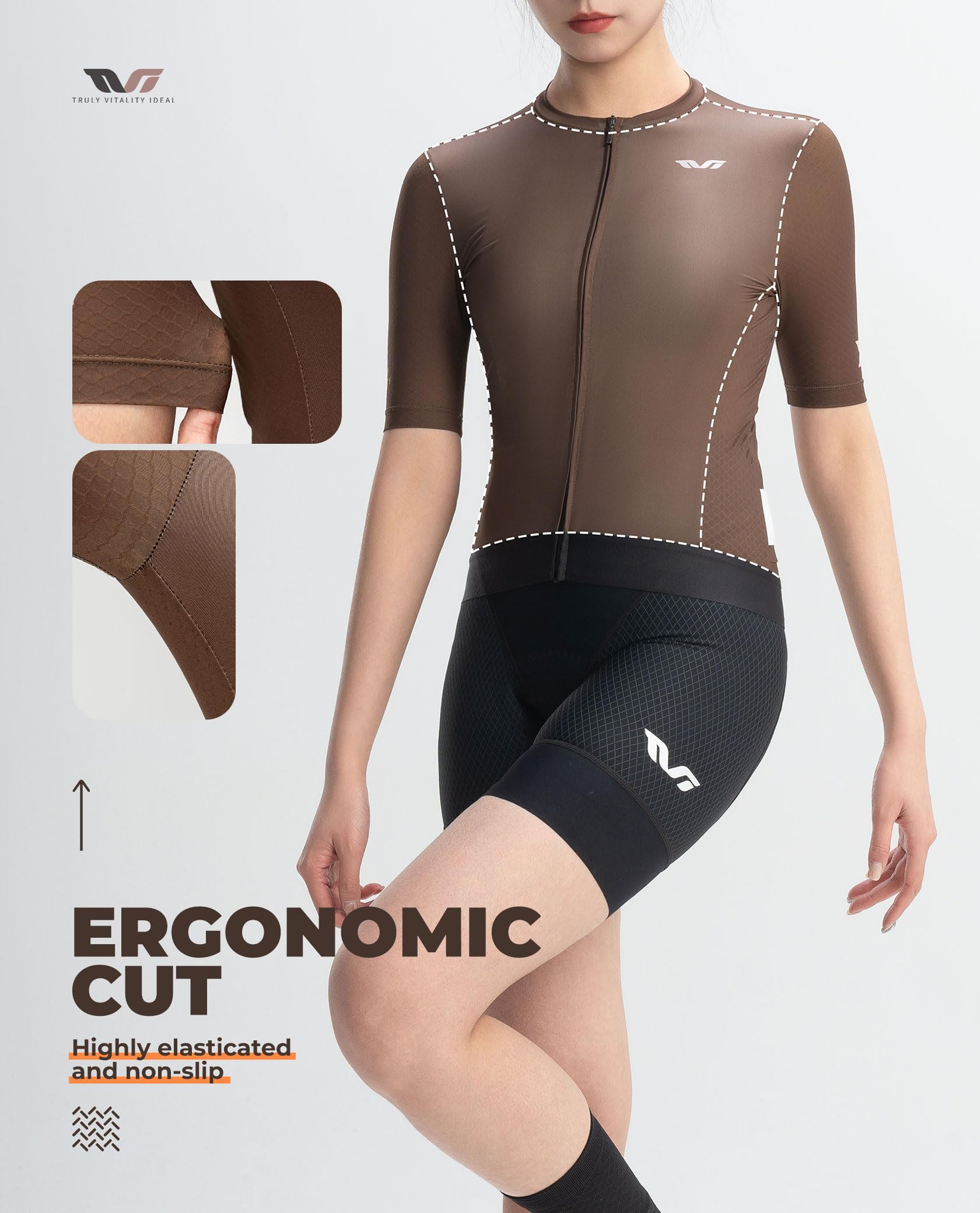 ROCKBROS TVI Magliette MTB Donna, Maglia Ciclismo Maniche Corte, Maglia Bicicletta Comoda Leggera, Abbigliamento Traspirante per Bici da Corsa, Palestra, Escursione, Marrone