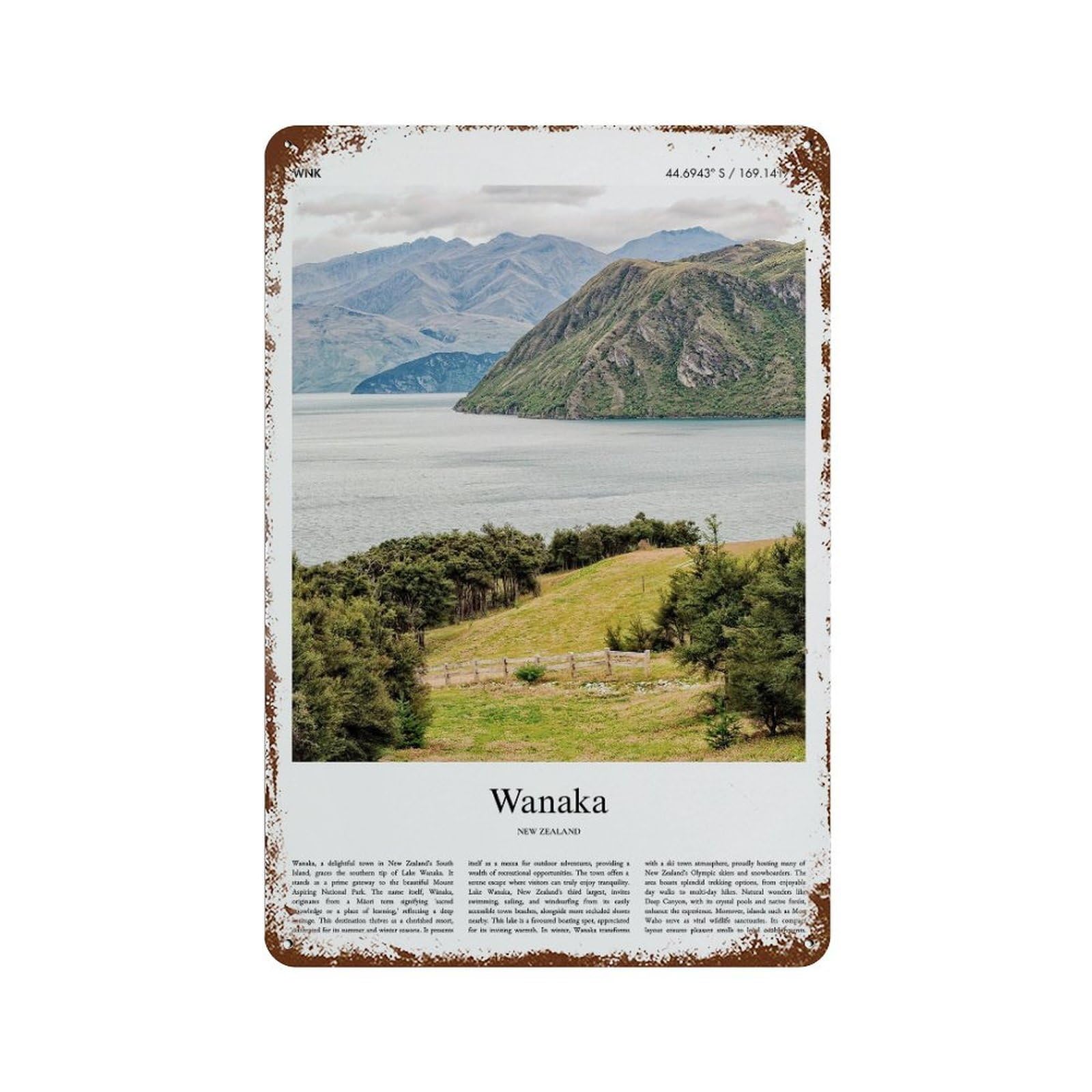 xiaoxiaoshen Wanaka New Zealand City Scenery Wall Decor Art Metal Tin Poster Modern Home Decor Art Home Bar Shop Decorations Vintage Sign 30x20cm