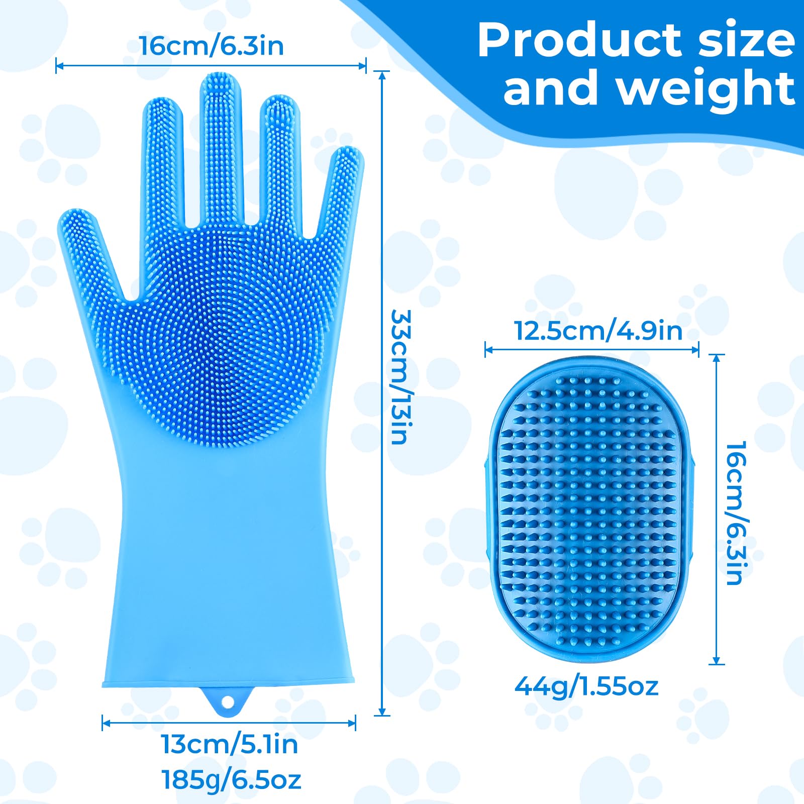 2PCS Dog Washing Gloves and Dog Bath Brush, high-Density Teeth Design pet Grooming Gloves, 2-in-1 Pet Grooming kit ，Suitable for Dogs and Cats to bathe, depilate, and Massage - image 6