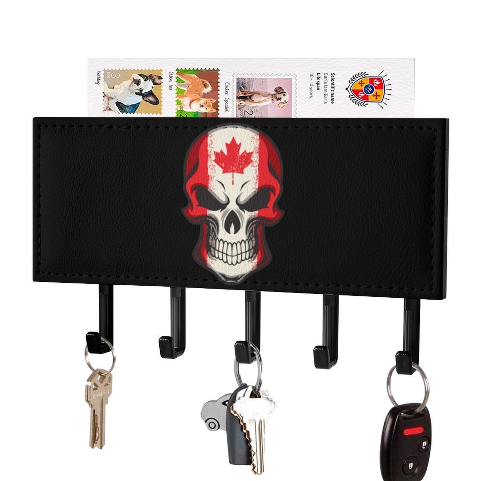 NCLQVJXZKHW Canada Flag Skull Key Holder with 5 Hooks Key Hooks Wall Mounted Key Racks Key Hanger Organiser Shelf