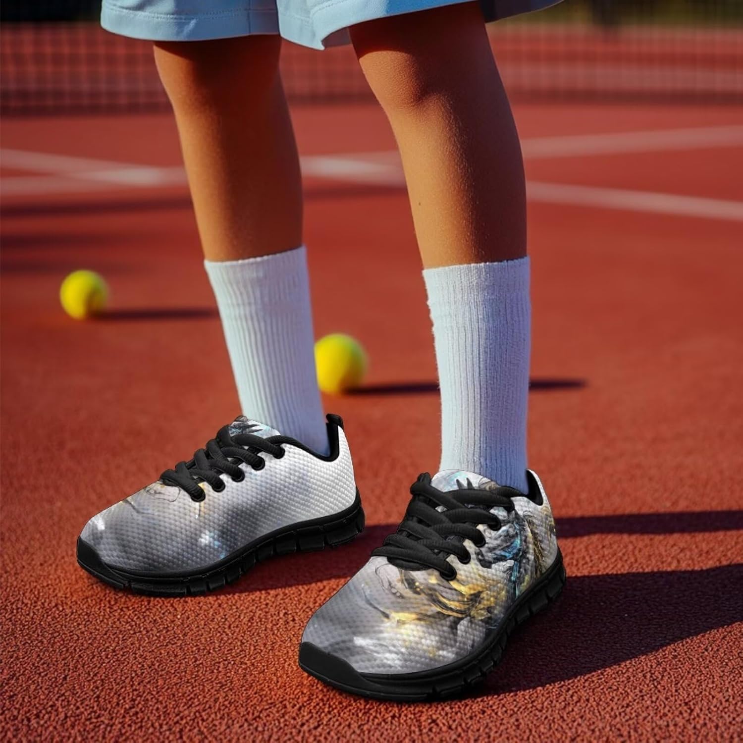 Boys Bass Fish Shoes Little Kid Sneakers with Blue Sky Lace up Tennis Running Shoes School Sports Athletic Sneakers Non-Slip