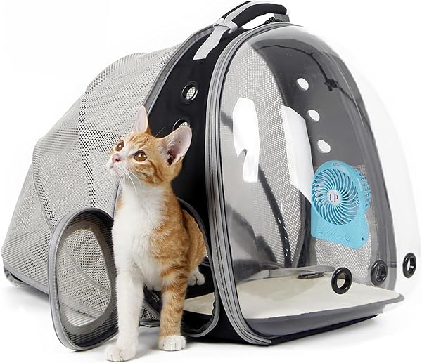 halinfer Back Extension Pet Backpack Carrier for Cat and Small Puppy up to 13 Pounds, Clear Space Capsule Astronaut Tran
