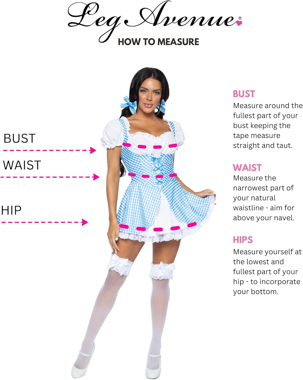 Leg Avenue Womens Gingham Dress Halloween Costume with lace up front and attached apron