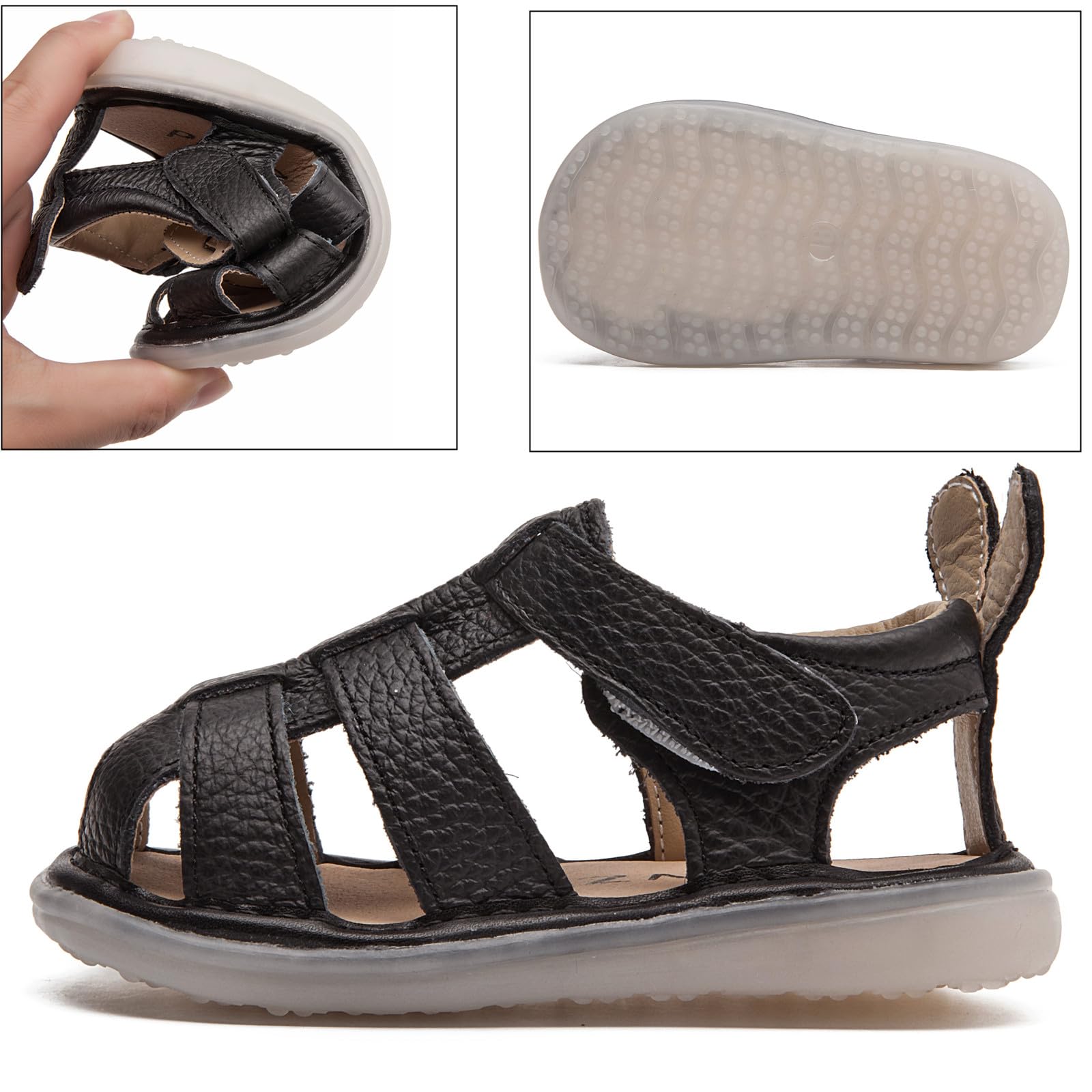 DADAWEN Baby Boys Girls Closed Toe Summer Sandals Lightweight Non-Slip Soft Sole Leather Athletic Sandals Outdoor Toddler First Walking Shoes Black US Size 4.5 Toddler