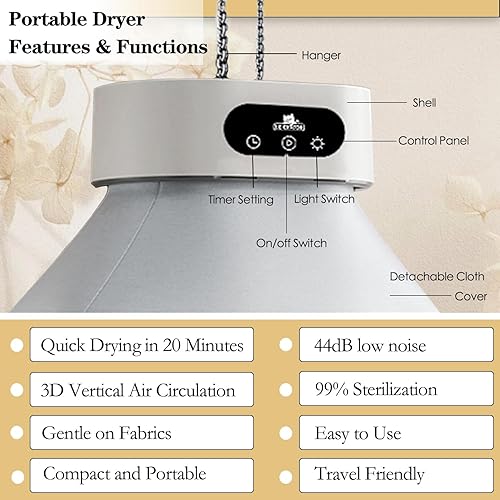 Miniatura 2 de KEDAO Secadora de ropa portátil, cómoda y compacta, mini secadora para viajes, dormitorio, apartamento, secadora portátil de alta calidad, fácil de