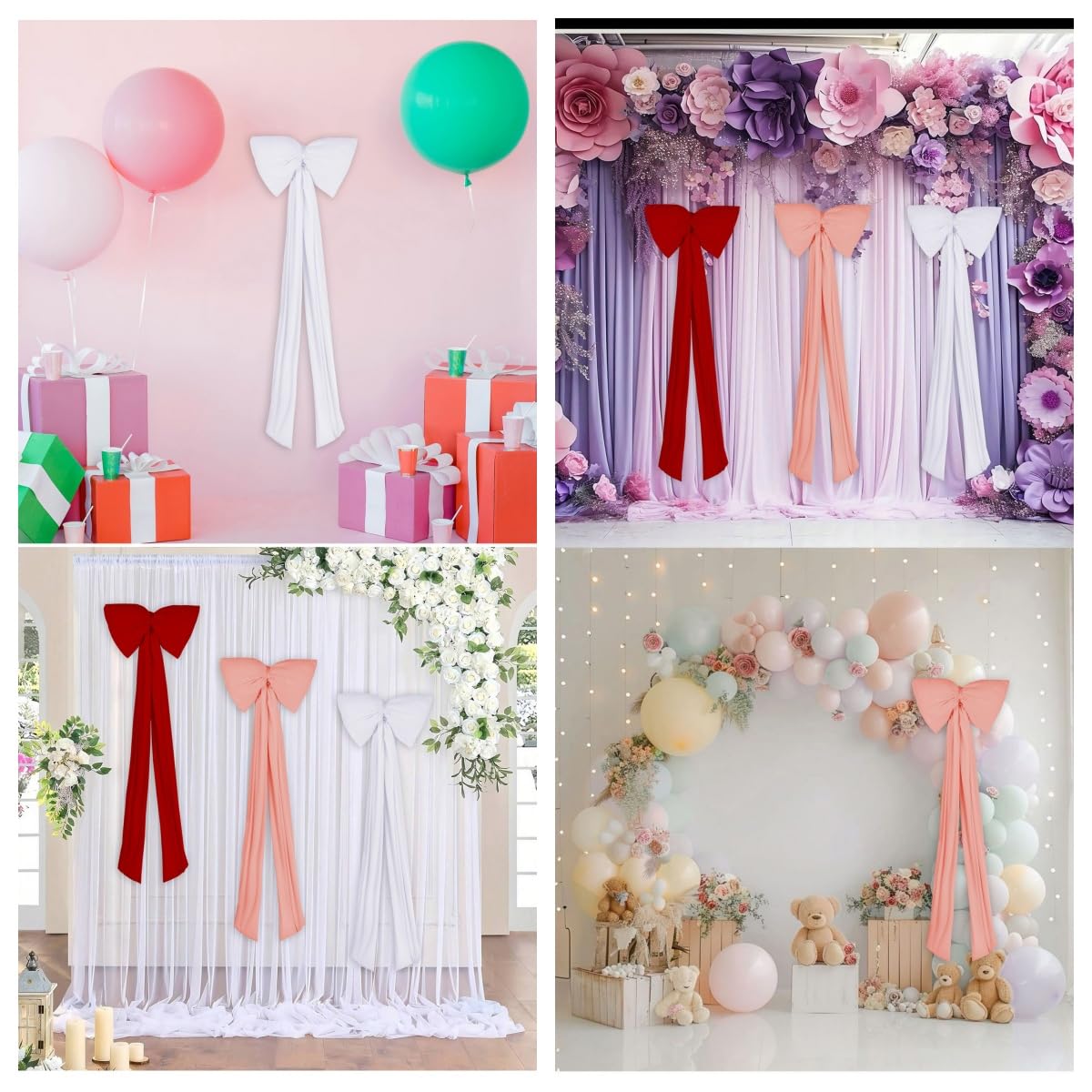 Nœud géant extra large en velours lisse en satin à suspendre pour cadeau de Noël, mariage, voiture de mariage, nœud décoratif pour anniversaire, blanc, 40 x 200 cm