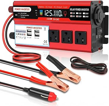 500 Watt Pure Sine Wave Power Inverter, 12V DC to 110V Converter with 3 AC Outlets, 4 USB Ports and LCD Display, for Home, RV, Truck and Off-Grid Solar Systems