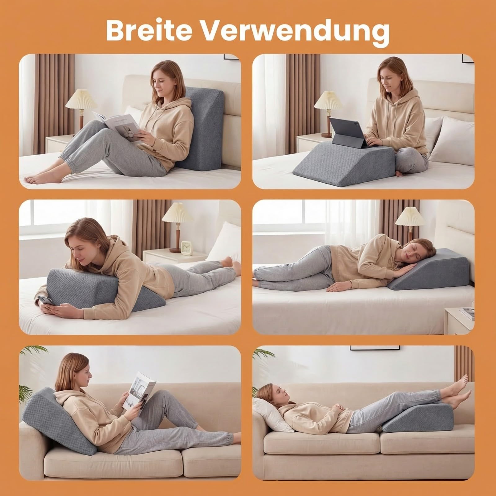COSTWAY Venenkissen zum Beine hochlagern, Beinkissen aus Memory-Schaum, Beinhochlagerungskissen mit waschbarem Bezug, Beinauflage, Keilkissen, Stützkissen für Beine & Knie (Grau)