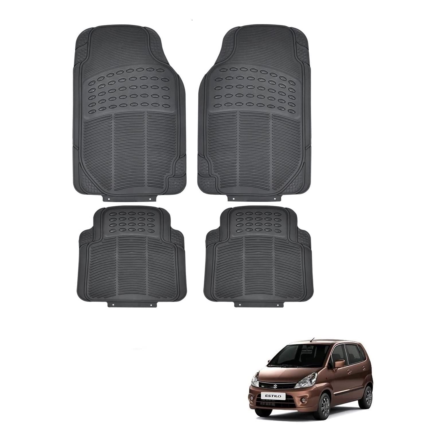 Kozdiko Car Simple Rubber Black Floor Mat Set of 4 Pcs for Maruti Suzuki Zen Estilo