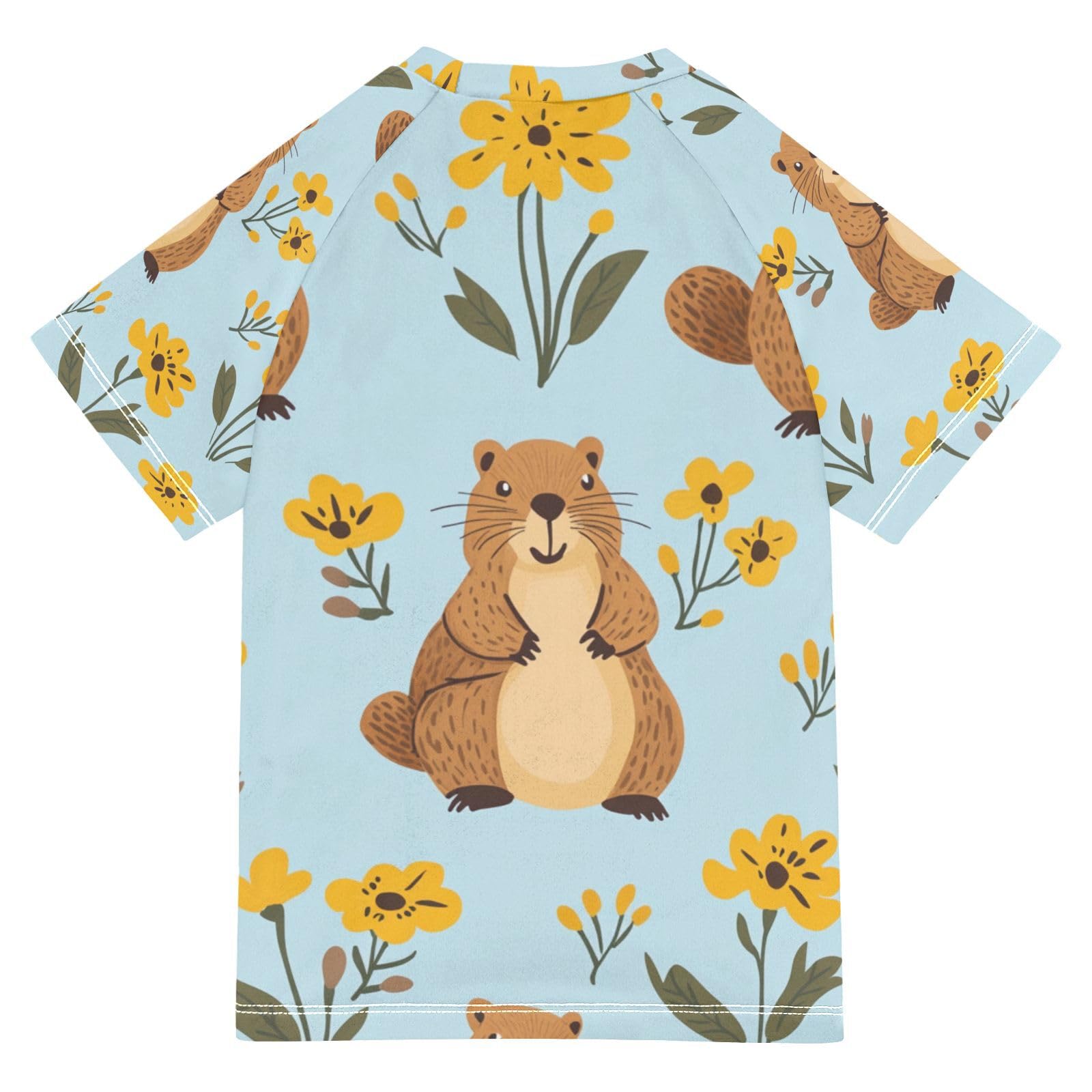 Jucciaco Boys Swing Shirts Groundhog Flower Otter Blue Rashguard Short Sleeve Kids T-Shirts Sun UPF 50+