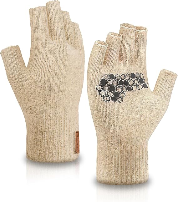 Fullsheild Merino Wool Fingerless Gloves for Men Women Half Finger Knit Gloves Unisex Anti-Slip Wool Fingerless Mittens