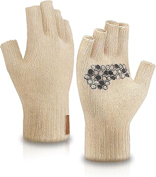 Fullsheild Merino Wool Fingerless Gloves for Men Women Half Finger Knit Gloves Unisex Anti-Slip Wool Fingerless Mittens
