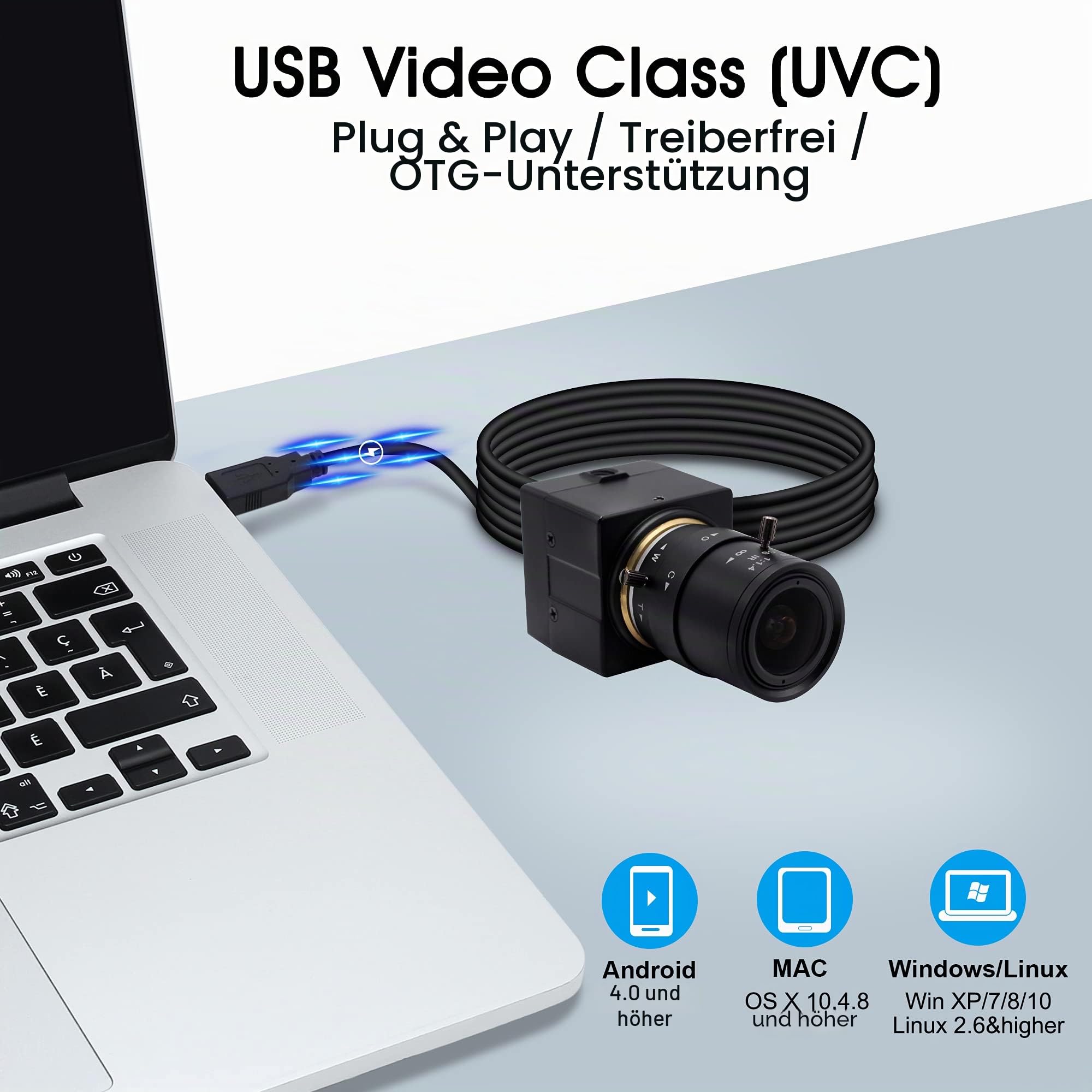 Svpro 4K USB Webcam Ultra HD mit Zoomobjektiv 2.8-12mm, manueller Fokus, 3840x2160 30fps, IMX415 Sensor, UVC Plug & Play für Mac/Windows/Linux/Android