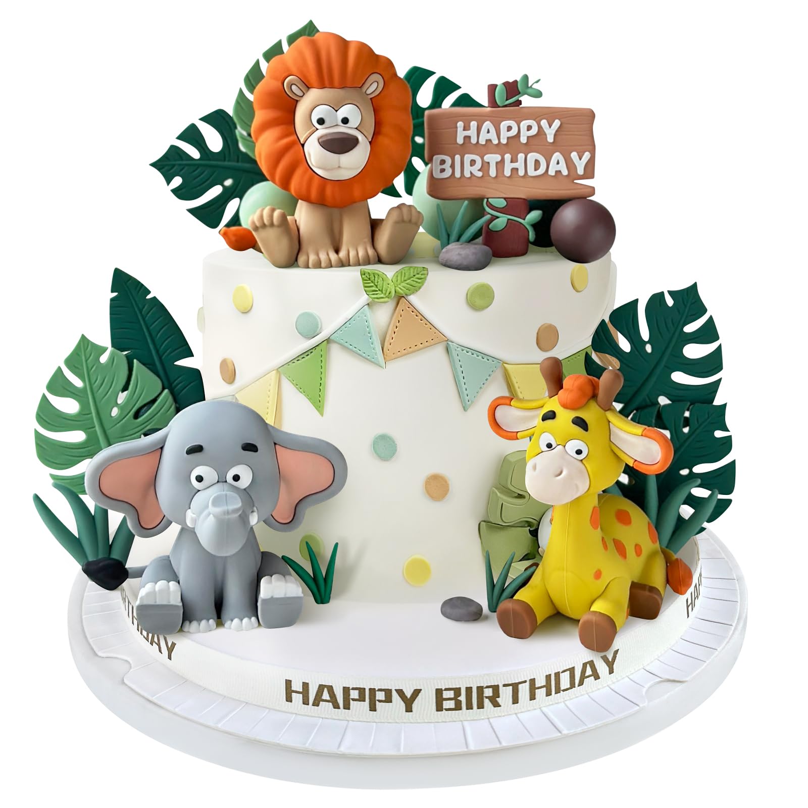 Zafena 23pcs Safari Animal Cake Topper, Jungle Wild Cake Toppers with Leaves Balls Cake Decorations for Safari Animals Themed Birthday Party Decorations (Jungle Wild Animal Style)
