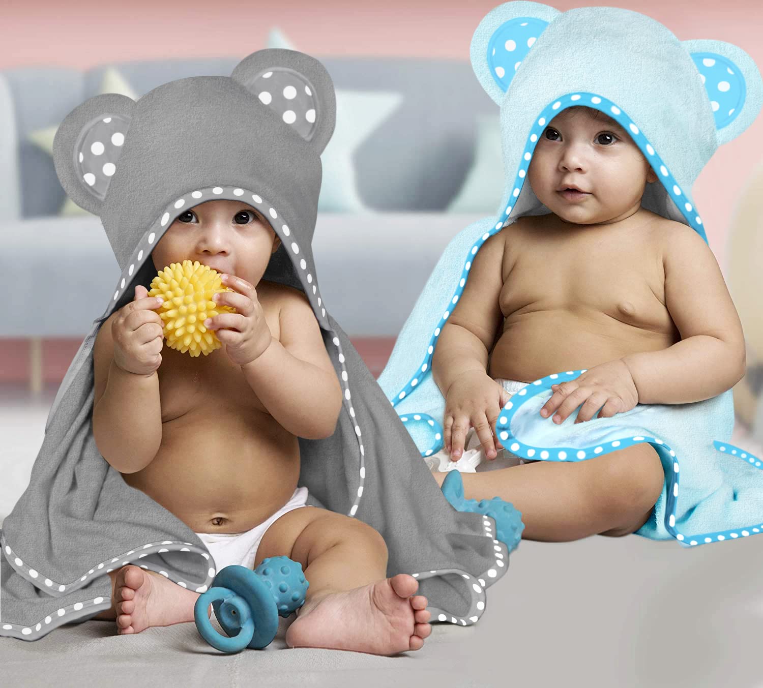 ZEYUMEE - Juego de 2 toallas de bambú con capucha para bebé, lujosas, grandes y superabsorbentes, 76 x 76 cm, suaves y adecuadas para bebés, niños pequeños y niños, 400 g/m²