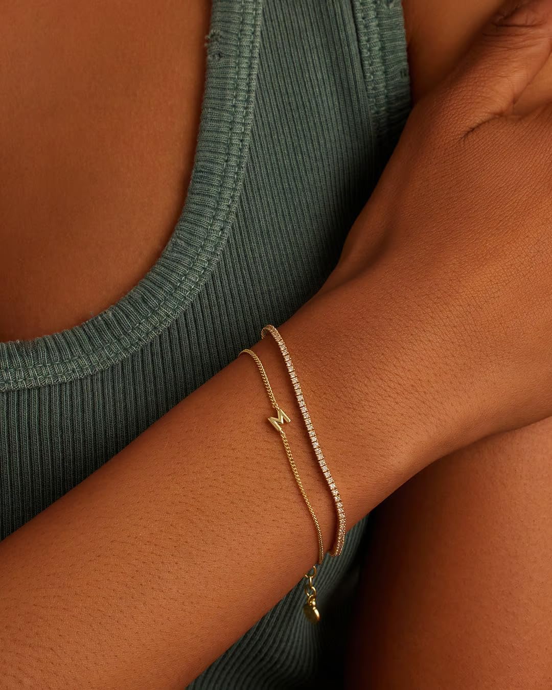 gorjana - Wilder Mini Alphabet Bracelet 6"-7" - 18k Gold or Silver Plated Finish - Personalized Bracelet - Spring Ring Closure - Wearing Stylish Link Bracelet - Timeless and Versatile - Image 2