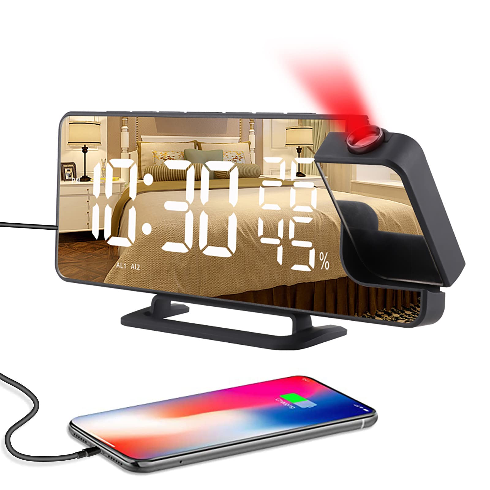Buy Darbermu Projection Alarm Clock, 7.5" LED Mirror Display, USB