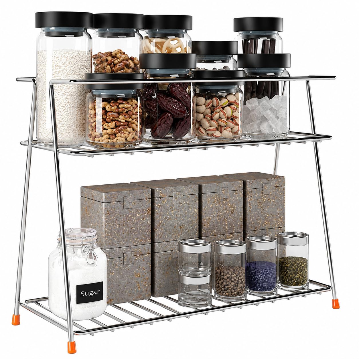 Tabletop Spice Rack For Your Kitchen_Countertop Spice s And Masala Rack 2 -Tiered Shelf And 2 Layer Stainless Steel And Special Countertop Spice Rack-(Pack Of One) (Nhsp) — Amazon image 7