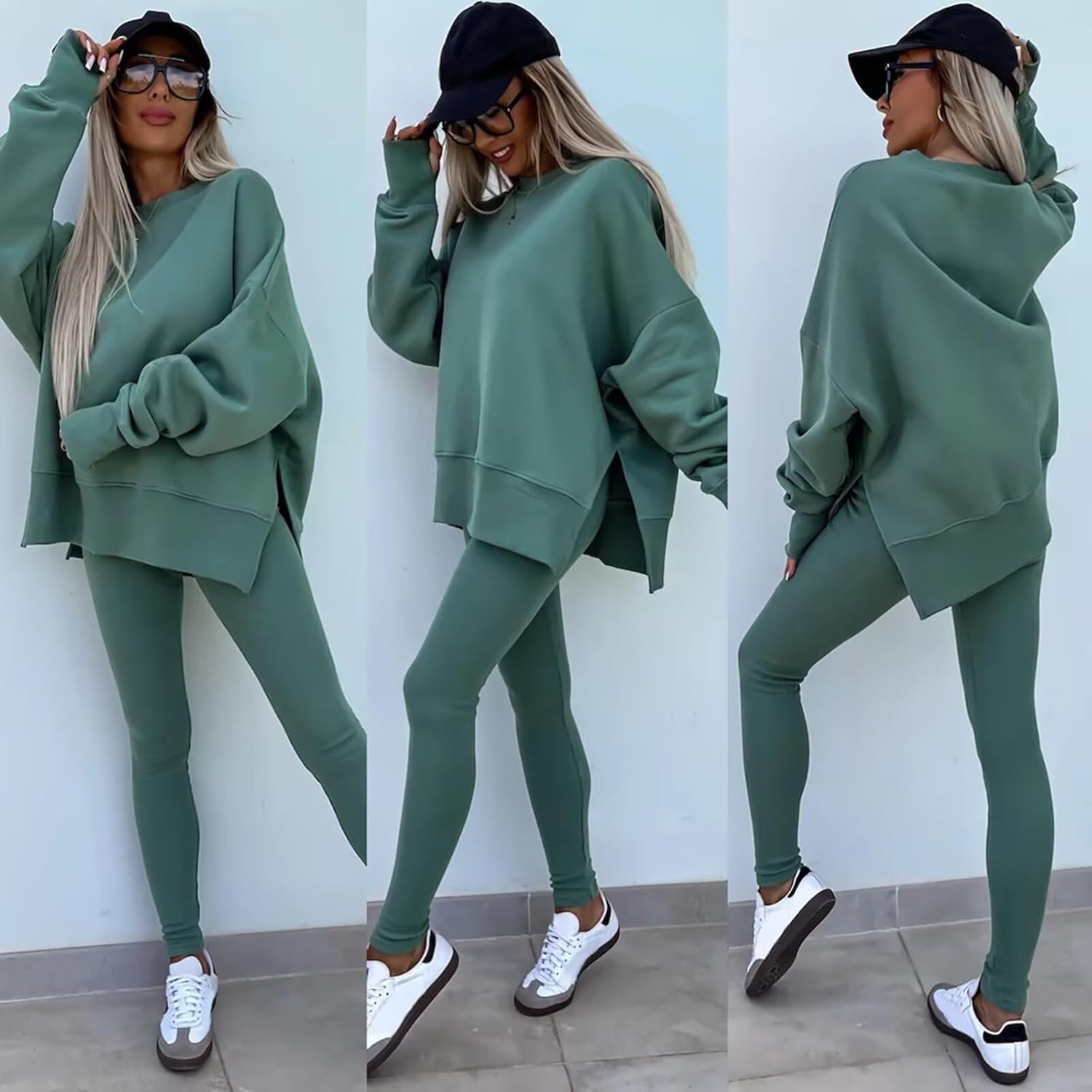 Adogirl Sweatsuit for Women Casual Two Piece Outfits Oversized Pullover Sweatshirts with Thumb Hole Slit Ribbed Pants - Image 2