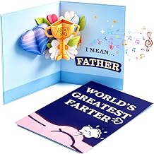 Funny Father's Day Card - Worlds Greatest Farter, I Mean Father, 3D Hilarious Pop-Up Card with Fart Sound, Musical Greeting Card with Envelope for Husband Dad Grandpa from Son, Daughter, Kids, Wife