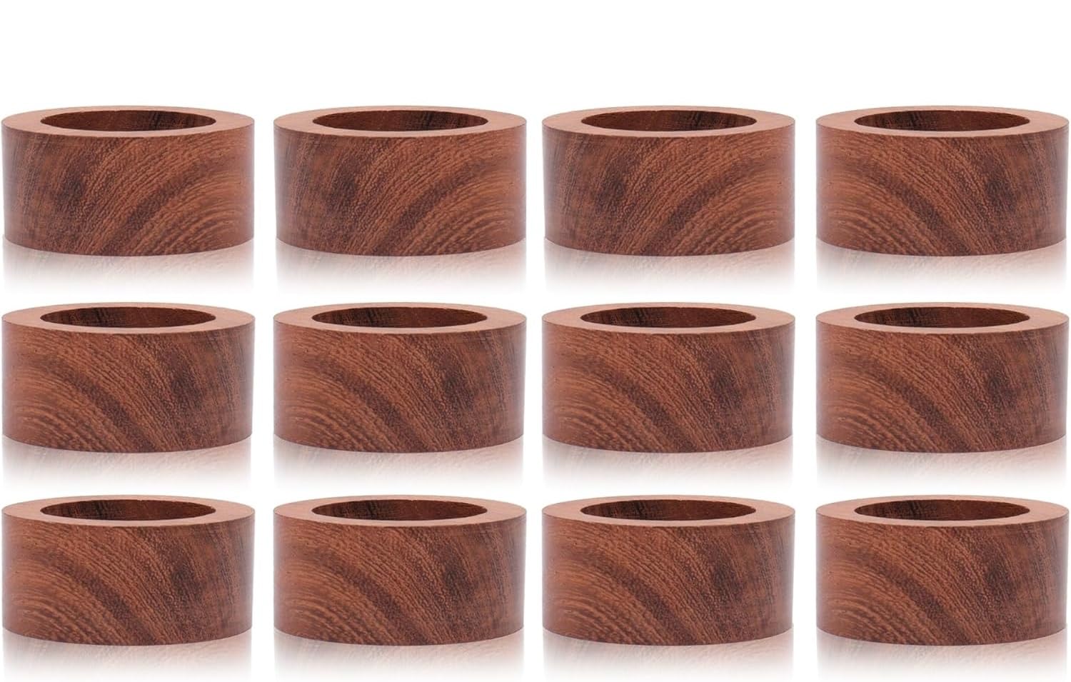 Wood Napkin Rings Set of 12 Napkin Holders Buckles for Dining, Anniversary, Birthday, Dinner, Christmas, Party of Table Setting