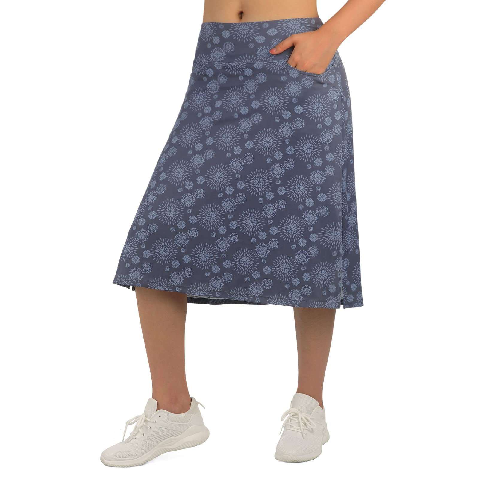 beroy Jupe-Short Longueur Genou pour Femme de 61 cm avec 3 Poches – Jupe Longue Taille de Sport décontractée Modeste, Gris, Taille L