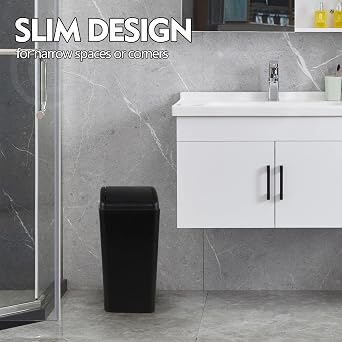4.5 Gallon Plastic Swing Top Garbage Bin, Slim Trash Can with Lid for Kitchen, Office, Bedroom, 1 Pack(Black)