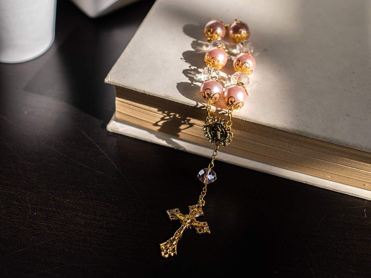 MTT Pearl Bracelets Rosary with Charm Cross Catholic Baptism Christening Wedding Shower Birthday Party Favor Pack of 12