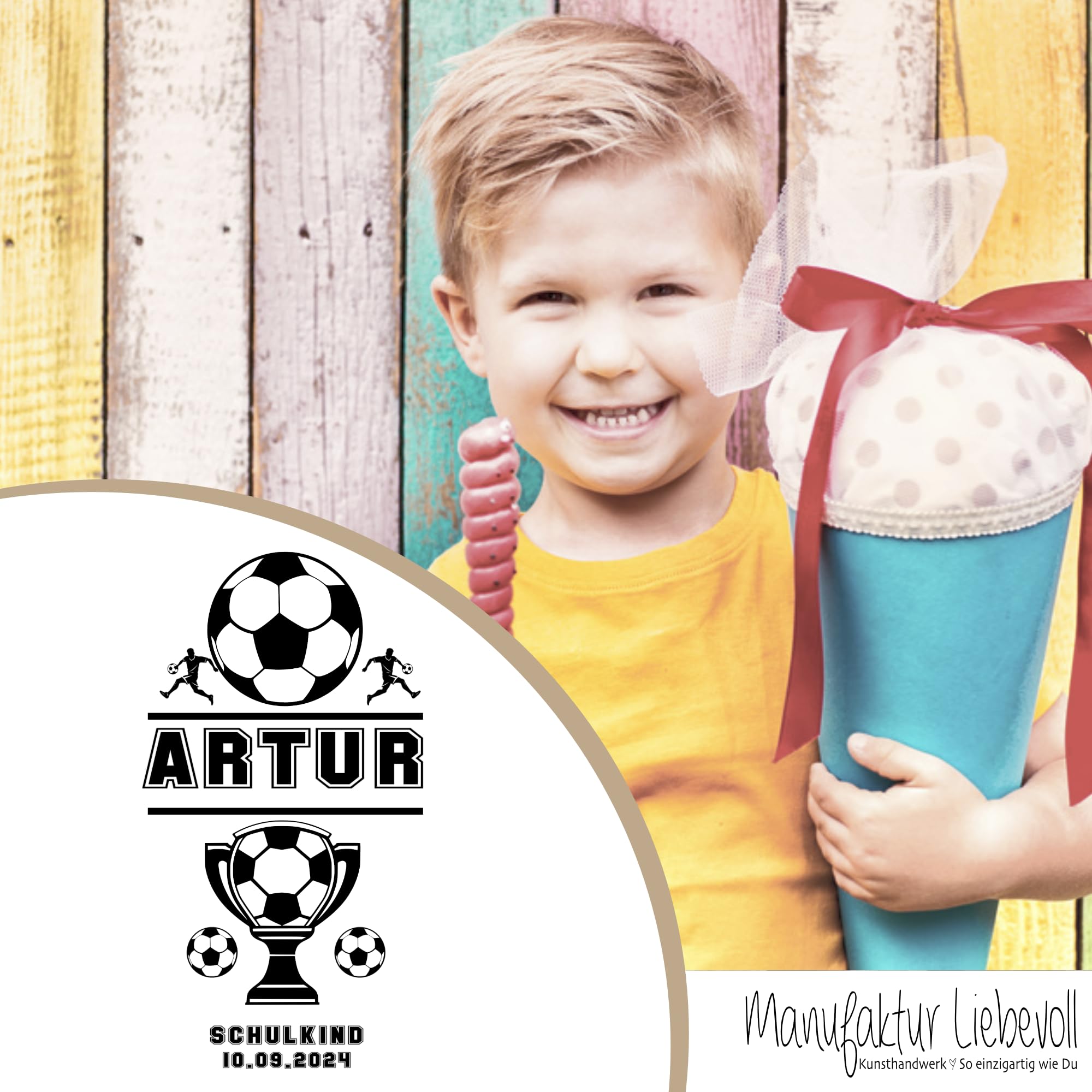 Manufaktur Liebevoll Schultüte Junge Einschulungstüte Mädchen Name personalisiert Stoff Schultüte Kinder Zuckertüte Schulkind 2026 I (Fußball)