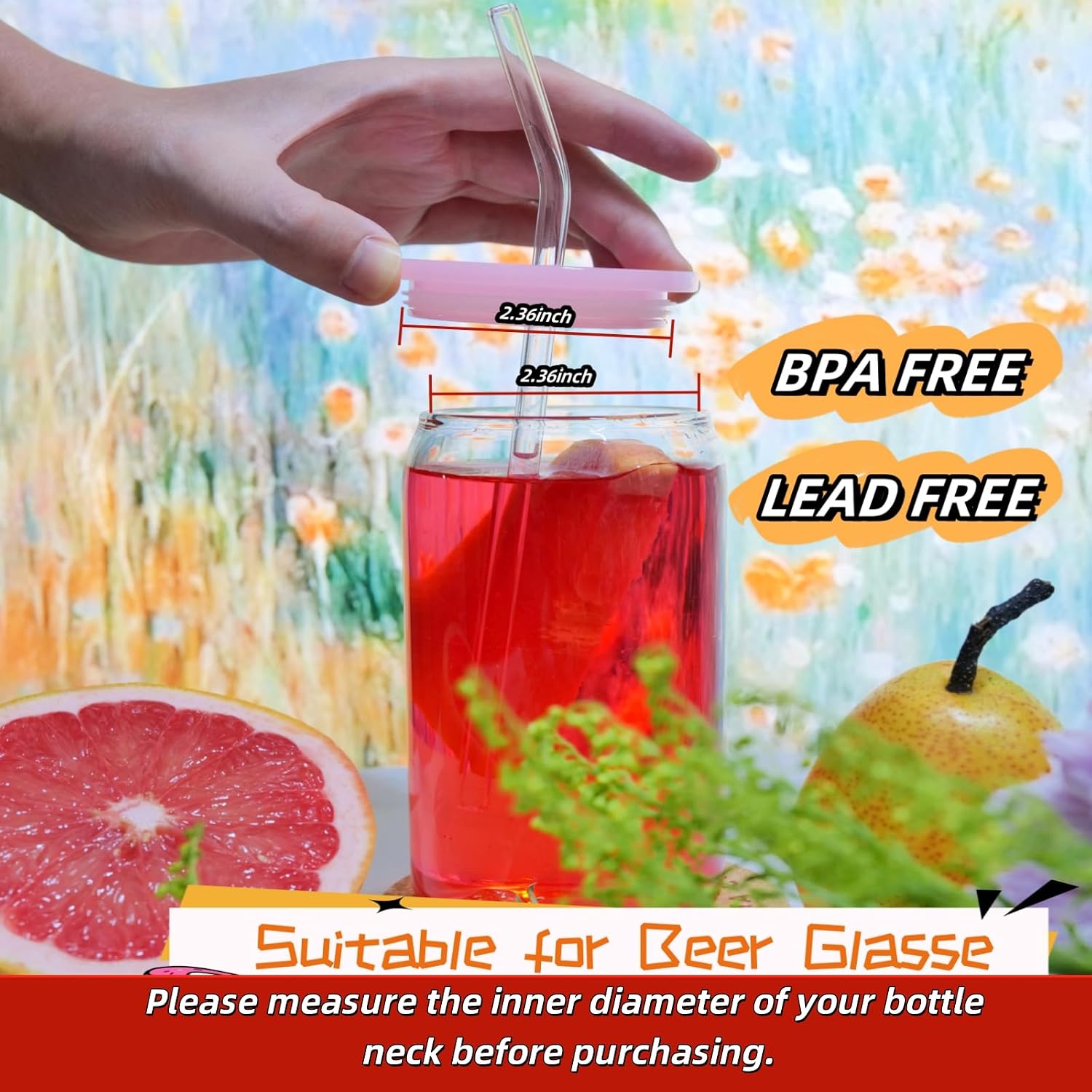 4 Pack Acrylic Lid for Glass Cups with Bamboo Lids and Straws, 2.75inch/70mm Acrylic Lids for 16OZ 20OZ 24OZ Glass Cups Clear image 3