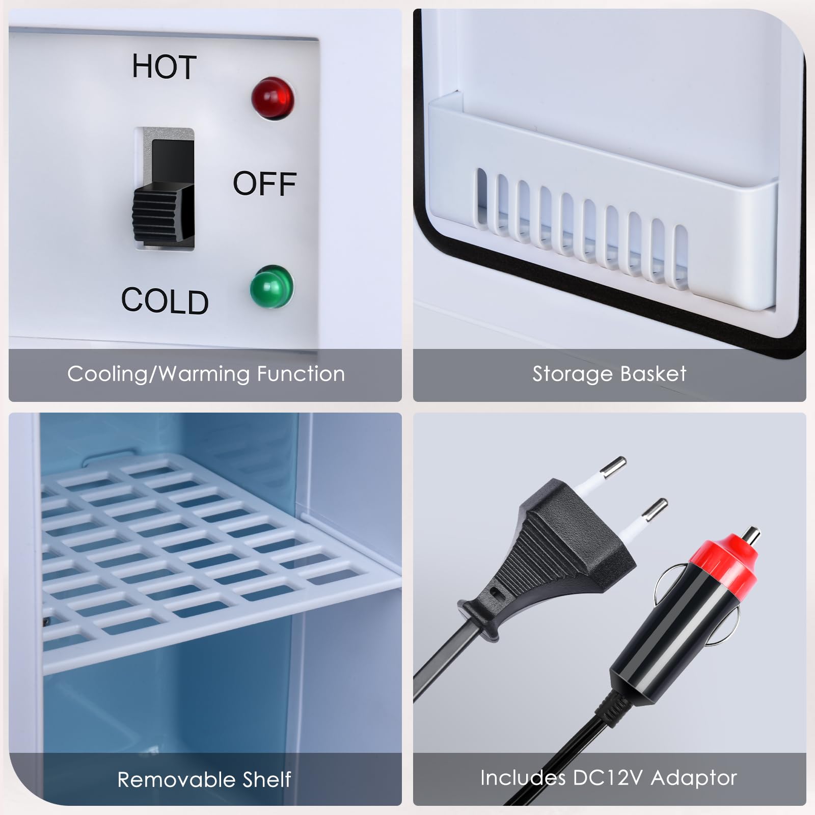 Astarama Nevera Pequeña,6 Litros/8 Latas, 220V AC/12V DC, Enfriador y Calentador Termoeléctrico, Mini Nevera Compatible Coche y Caravanas.Mini Frigorifico Para Bebidas, Cosméticos. (Blanco) - 3