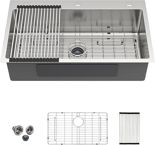 Miniatura 9 de Fregadero de cocina de 27 pulgadas x 18 pulgadas, de acero inoxidable de calibre 16, fregadero profundo de acero inoxidable con accesorios