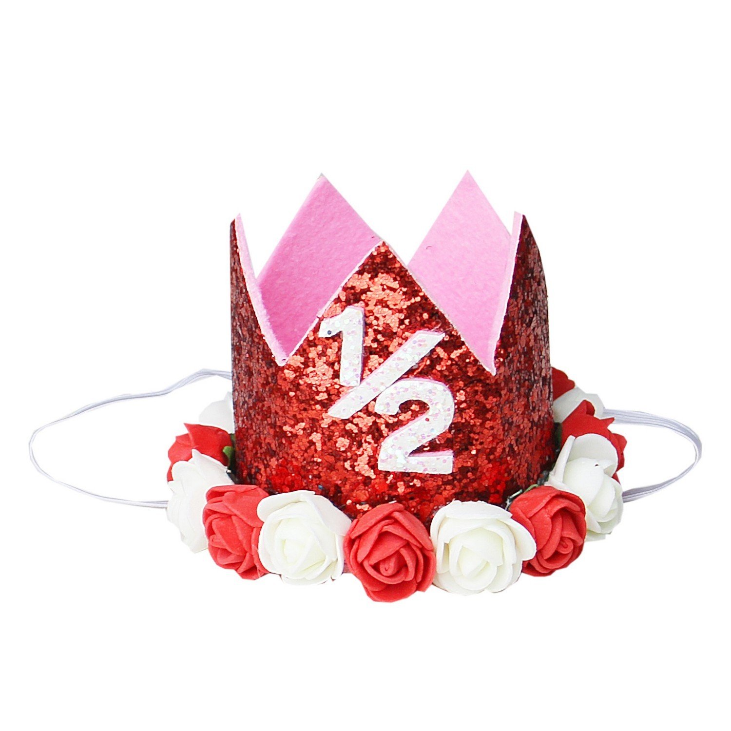 Kirei Sui Baby Red Pink Rainbow Gold 1/2 1st 2nd 3rd Birthday Crown Headband