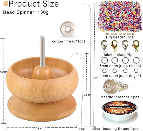 Miniatura 5 de hobbyworker Hilandero de cuentas de arcilla con hilo de cuentas, 2 agujas giratorias y 3 bolsas de cuentas de semillas para kit de fabricación de