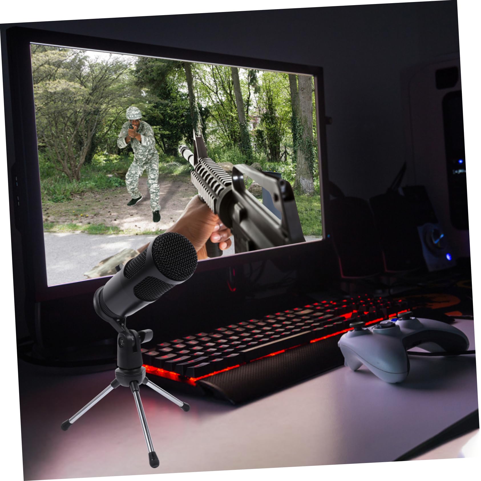 USB Kondensator Mikrofon für Aufnahme mit Lautstärkeregler Plug Play Kompatibel mit Inkl Adapterring und Tischstativ Stabil und Einfach Verstellbar Schwarzes Gaming Mikrofon