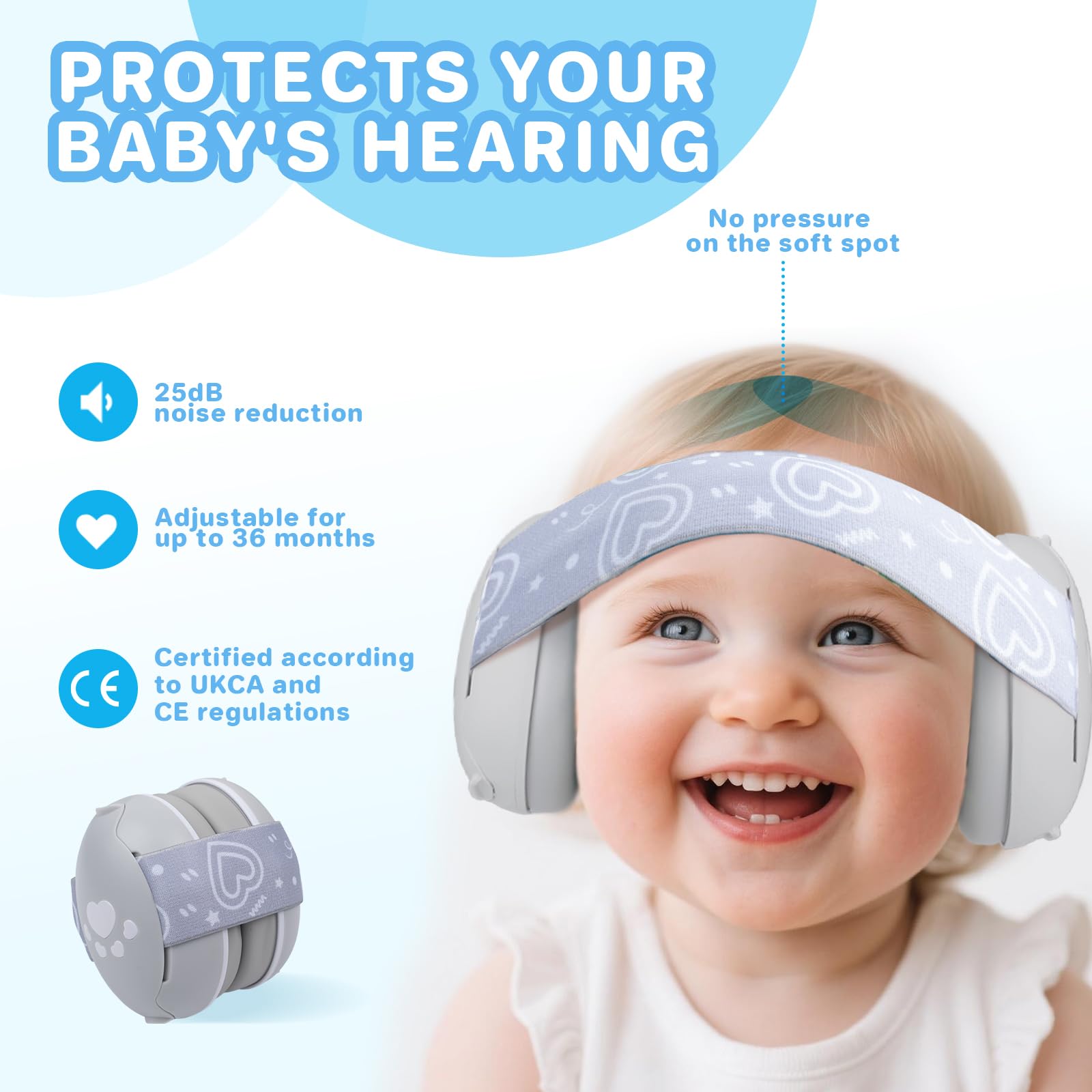 YANKUIRUI Cuffie Antirumore per Bambini con Riduzione del Rumore, Protezione Acustica Professionale per Bambini da 0 a 36 Mesi, Riduce i Danni All'udito e Migliora il Sonno