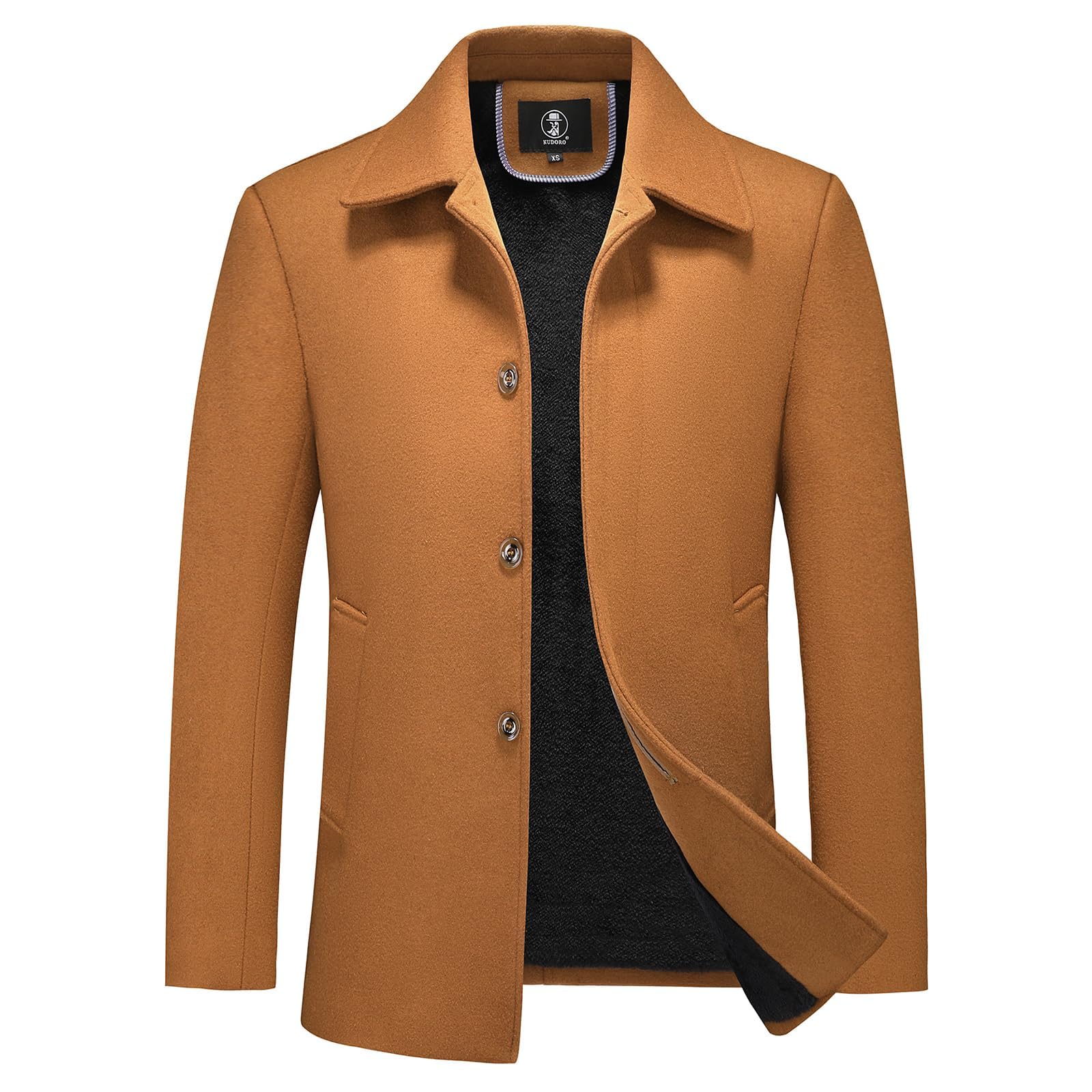 KUDORO Heren wollen jas trenchcoat winter dikke gewatteerde jas peacoat buitenkleding, Grijs, 4XL
