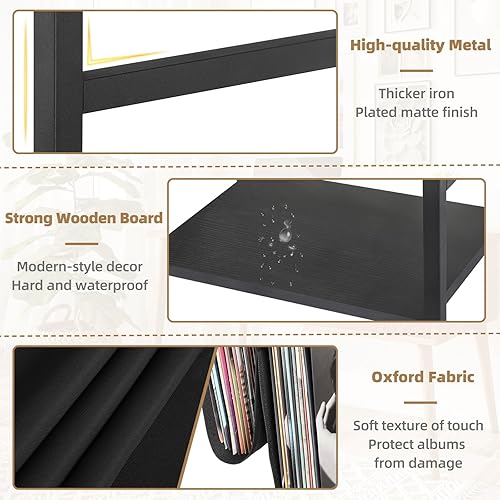 Miniatura 4 de Bikoney Soporte para tocadiscos, soporte giratorio con almacenamiento de discos de vinilo de 3 niveles, mesa para tocadiscos de hasta 200 álbumes,