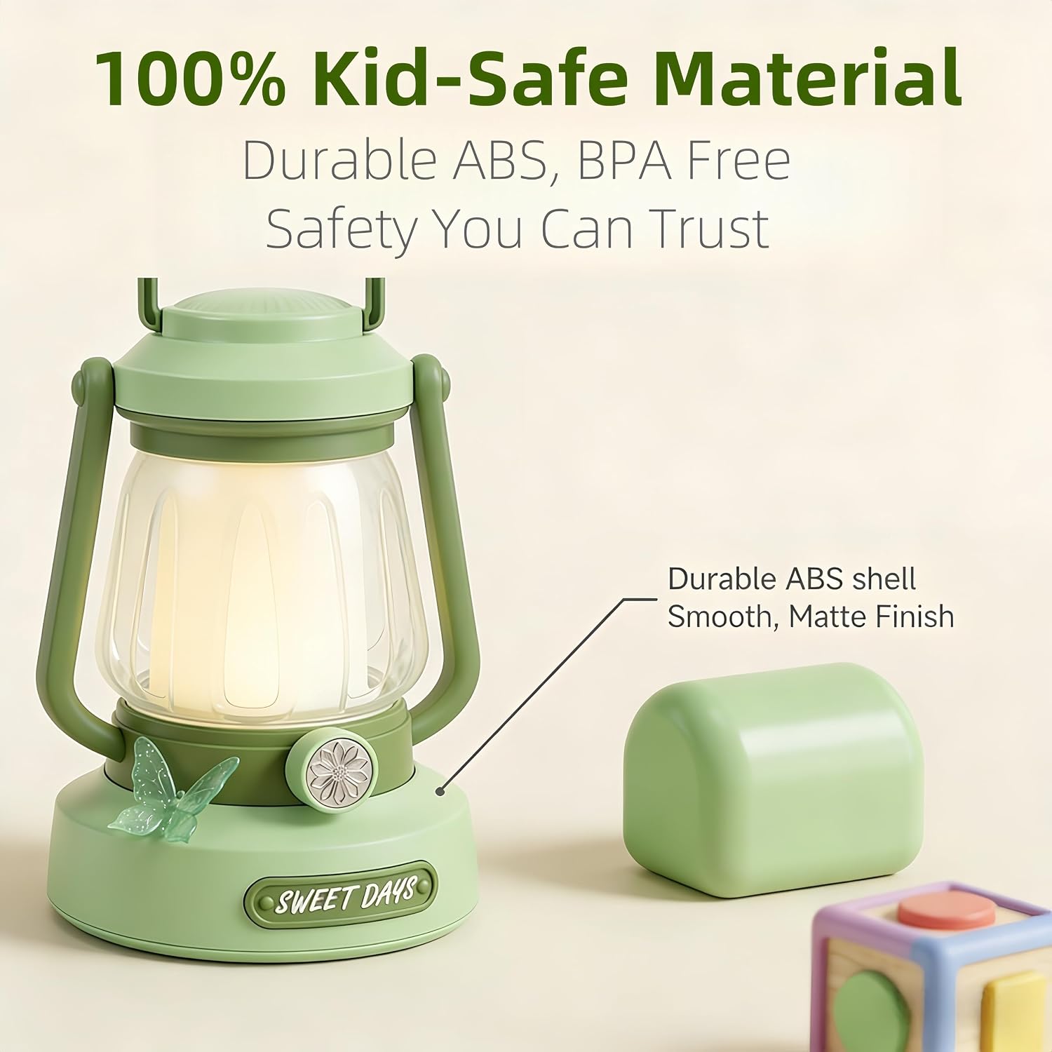 Kids Lantern with 4 Color Dimmable & USB-C Charging, Camping Lantern for Bedroom, Indoor Outdoor Adventures & Emergency Use Toddler Flashlight, Power Outages Camping Essentials for Kids (Green)