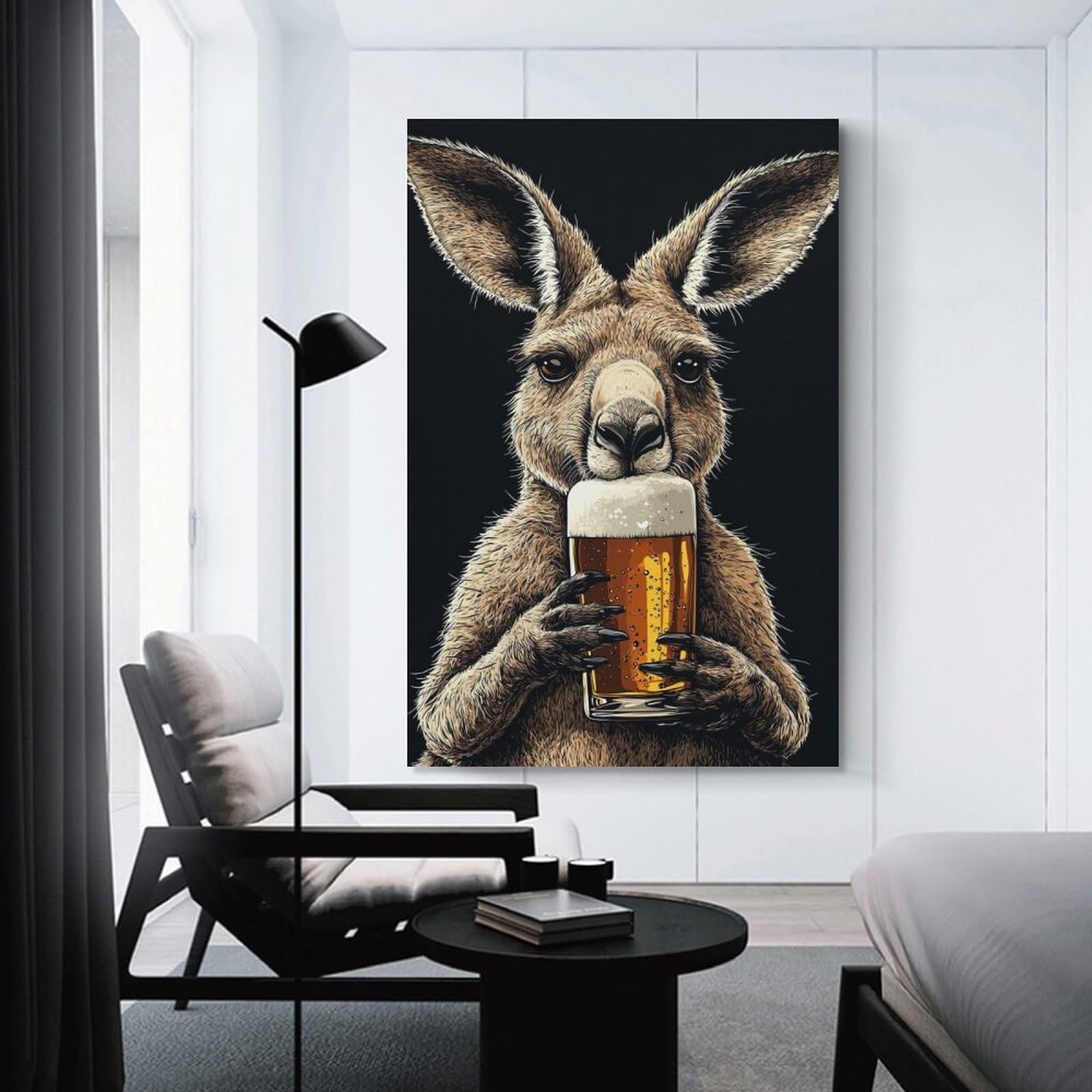 Junmoney Kangaroo with Beer Room Decor Wall Art 24x36inch(60x90cm), for Bedroom, Guest Room Or Reading Nook, An Easy Wall Refresh for Bedrooms