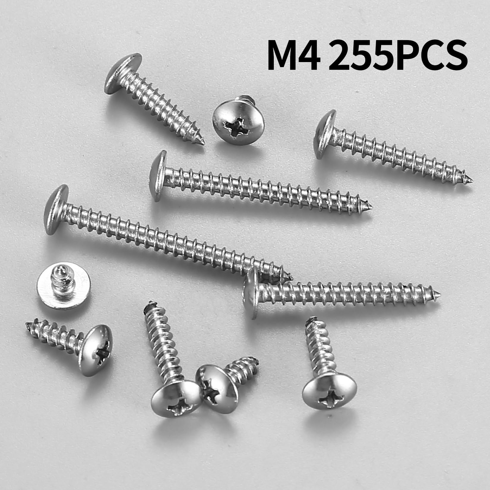 255 Pcs M4 Self Tapping Screws, Stainless Steel Pozi Flanged Screws, Phillips Pan Head Screws for Wood Screws Assortment, Round Head Truss Head Tapping Screws for Woodwork Repairment - Image 4